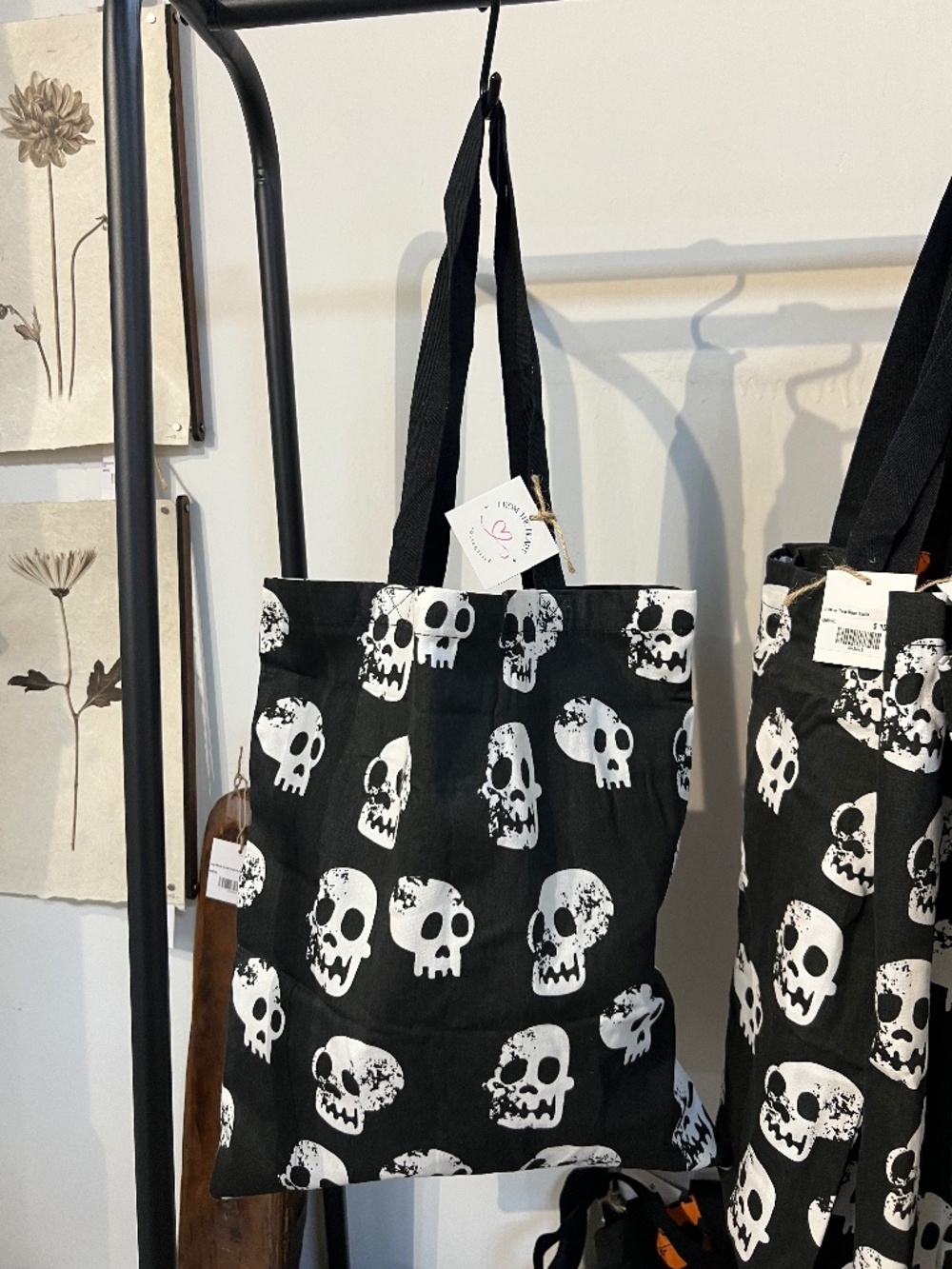 NWT Halloween Trick or Treat Tote Bag | Black and White Skulls Print